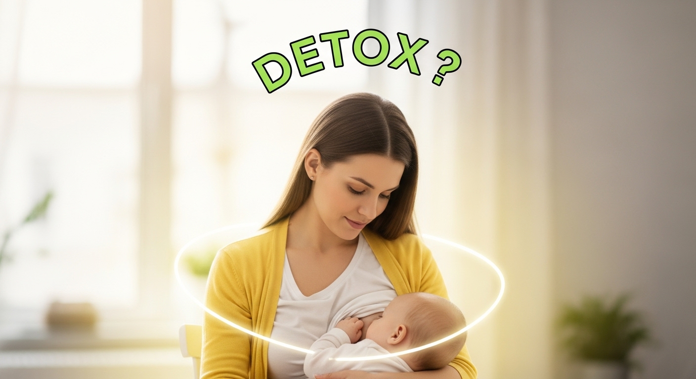 Ly nước detox từ trái cây tươi biểu thị sự an toàn cho mẹ đang cho con bú