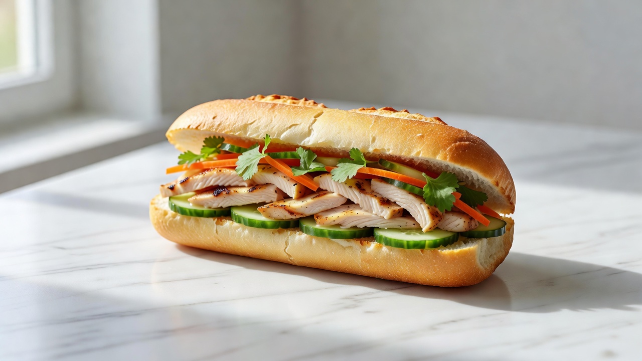 Ổ bánh mì Việt Nam nhân thịt nạc và rau tươi - ăn bánh mì có béo không phụ thuộc khẩu phần